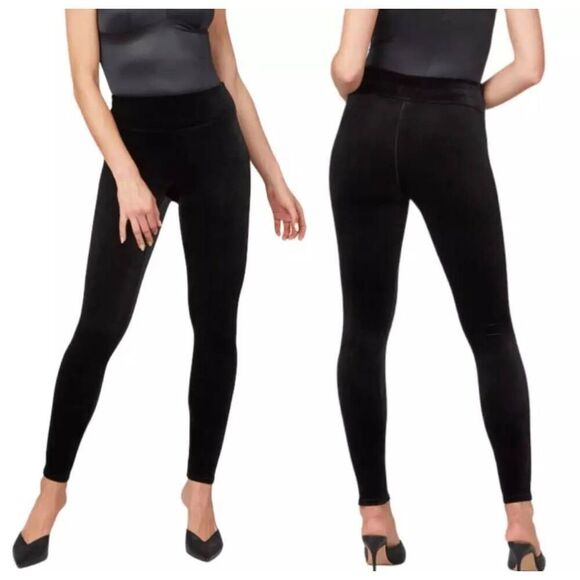 SPANX High-Waisted Black Velvet Leggings Size Large - Picture 1 of 3